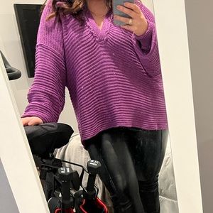 Free People Size L Purple collared V-neck Sweater